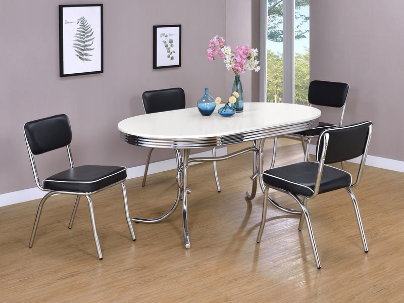 Retro Oval 60-inch Wood Top Dining Table White and Chrome - 2065