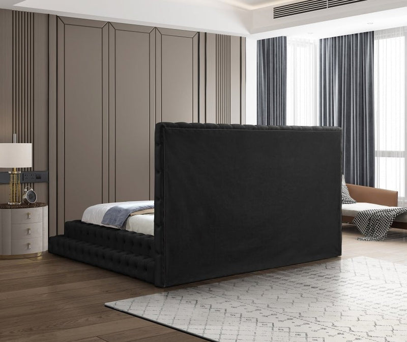 Revel Velvet King Bed (3 Boxes) Black - Gate FurnitureKing Bed