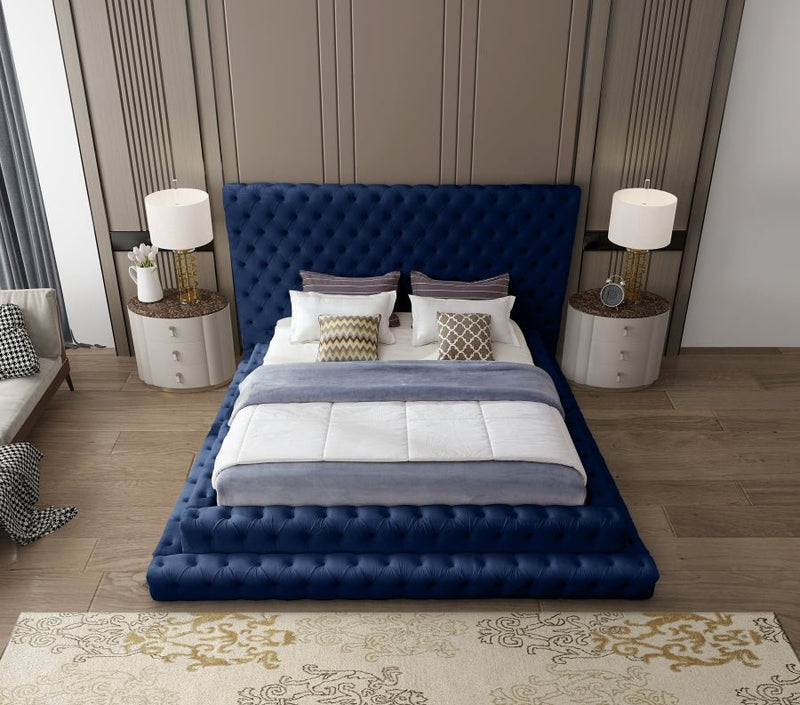 Revel Velvet King Bed (3 Boxes) Blue - Gate FurnitureKing Bed