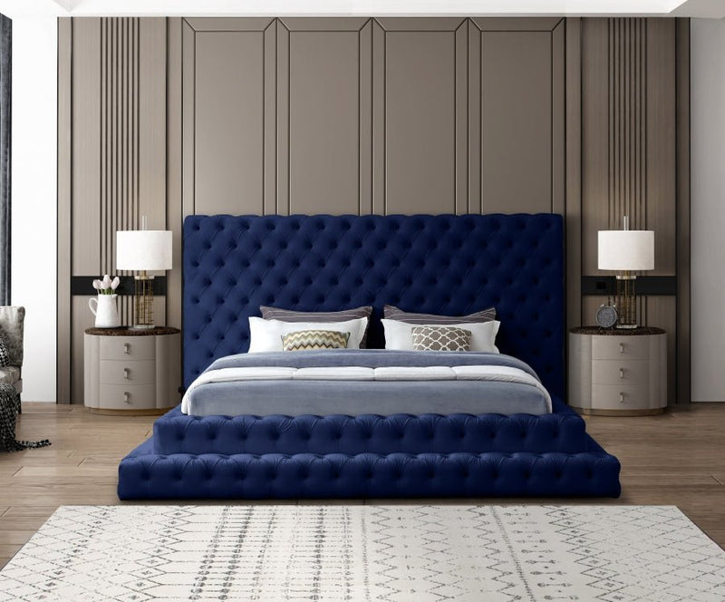 Revel Velvet King Bed (3 Boxes) Blue - Gate FurnitureKing Bed