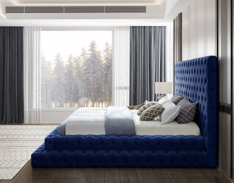 Revel Velvet King Bed (3 Boxes) Blue - Gate FurnitureKing Bed