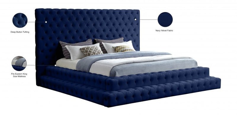 Revel Velvet King Bed (3 Boxes) Blue - Gate FurnitureKing Bed