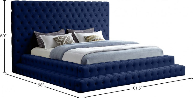 Revel Velvet King Bed (3 Boxes) Blue - Gate FurnitureKing Bed