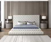 Revel Velvet King Bed (3 Boxes) Cream - Gate FurnitureKing Bed