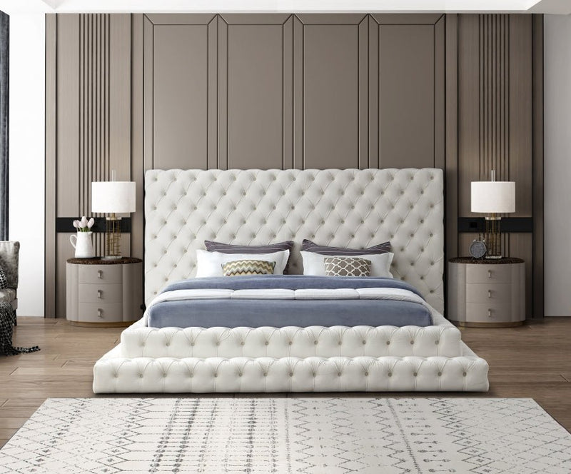 Revel Velvet King Bed (3 Boxes) Cream - Gate FurnitureKing Bed