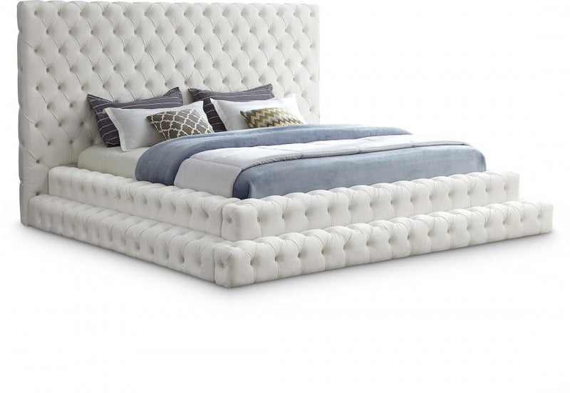 Revel Velvet King Bed (3 Boxes) Cream - Gate FurnitureKing Bed