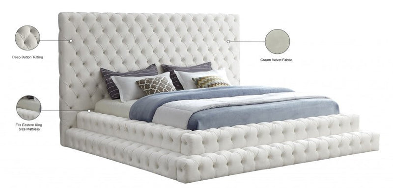 Revel Velvet King Bed (3 Boxes) Cream - Gate FurnitureKing Bed