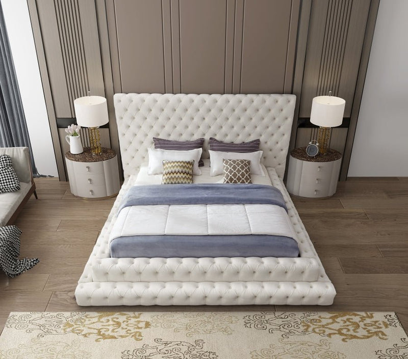 Revel Velvet King Bed (3 Boxes) Cream - Gate FurnitureKing Bed
