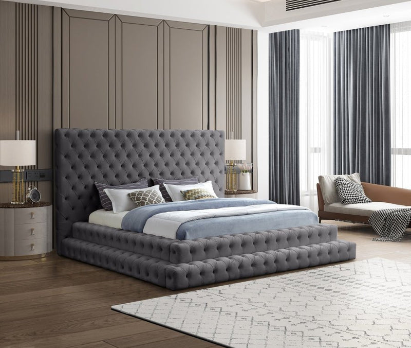 Revel Velvet King Bed (3 Boxes) Grey - Gate FurnitureKing Bed