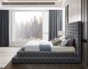 Revel Velvet King Bed (3 Boxes) Grey - Gate FurnitureKing Bed