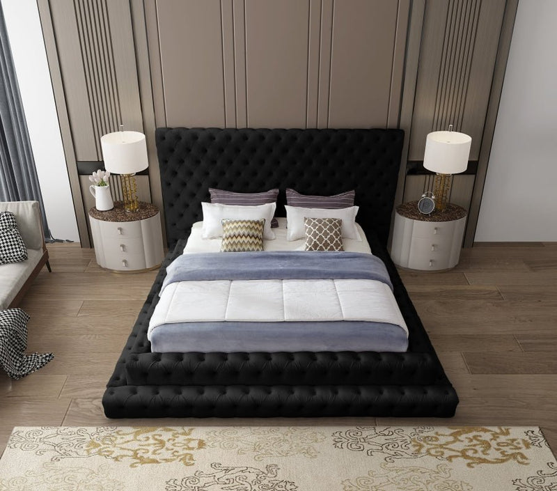 Revel Velvet Queen Bed (3 Boxes) Black - Gate FurnitureQueen Bed