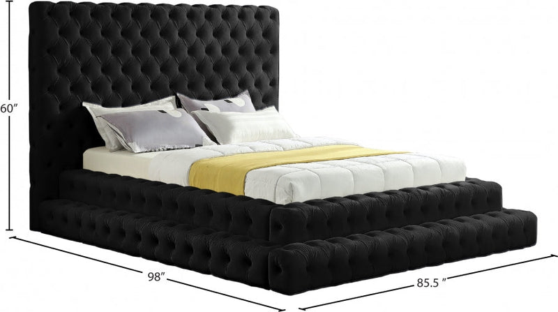 Revel Velvet Queen Bed (3 Boxes) Black - Gate FurnitureQueen Bed