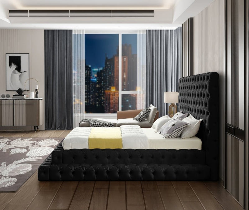 Revel Velvet Queen Bed (3 Boxes) Black - Gate FurnitureQueen Bed