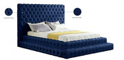 Revel Velvet Queen Bed (3 Boxes) Blue - Gate FurnitureQueen Bed