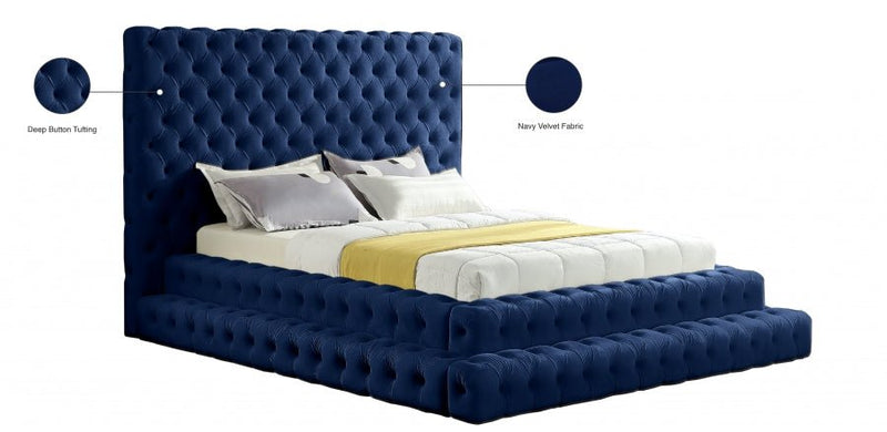 Revel Velvet Queen Bed (3 Boxes) Blue - Gate FurnitureQueen Bed