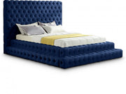 Revel Velvet Queen Bed (3 Boxes) Blue - Gate FurnitureQueen Bed