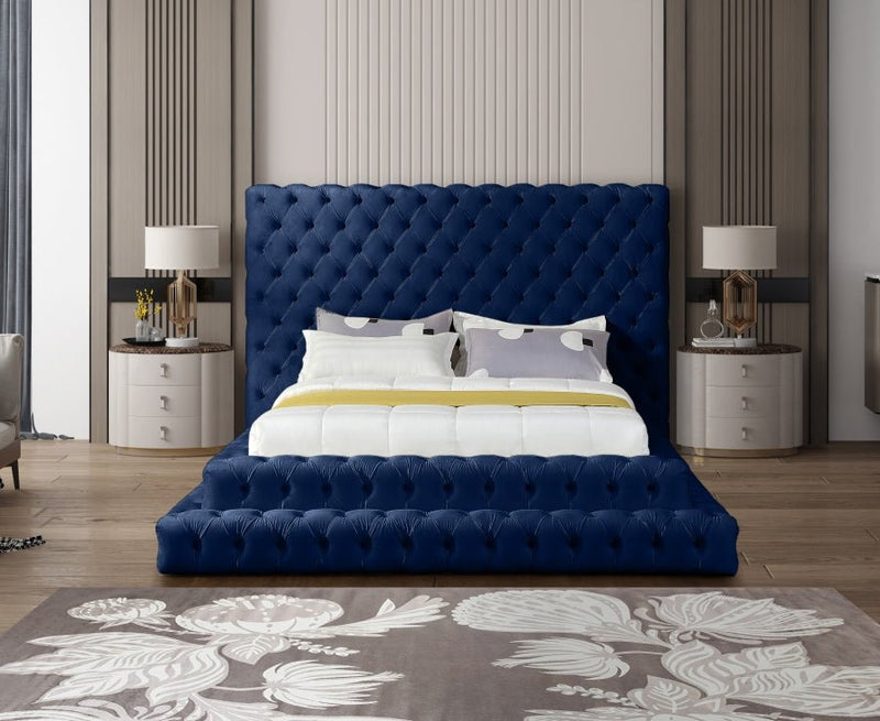 Revel Velvet Queen Bed (3 Boxes) Blue - Gate FurnitureQueen Bed