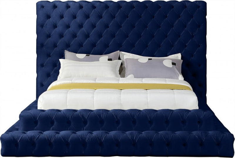 Revel Velvet Queen Bed (3 Boxes) Blue - Gate FurnitureQueen Bed