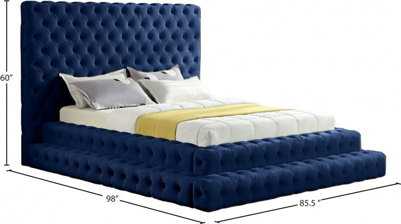 Revel Velvet Queen Bed (3 Boxes) Blue - Gate FurnitureQueen Bed
