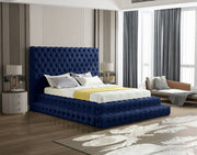 Revel Velvet Queen Bed (3 Boxes) Blue - Gate FurnitureQueen Bed