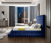 Revel Velvet Queen Bed (3 Boxes) Blue - Gate FurnitureQueen Bed