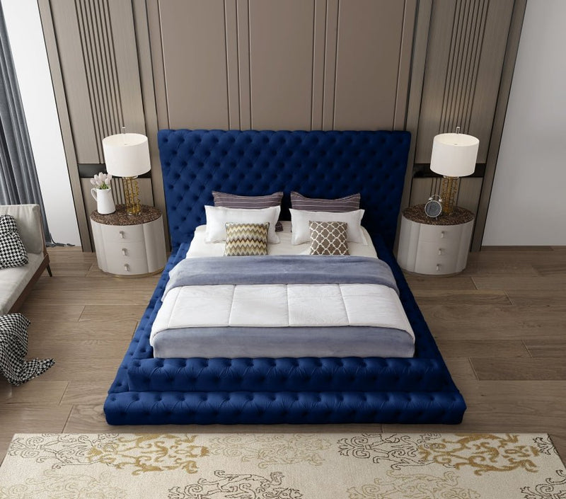 Revel Velvet Queen Bed (3 Boxes) Blue - Gate FurnitureQueen Bed