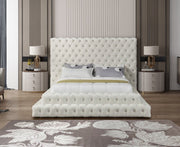 Revel Velvet Queen Bed (3 Boxes) Cream - Gate FurnitureQueen Bed