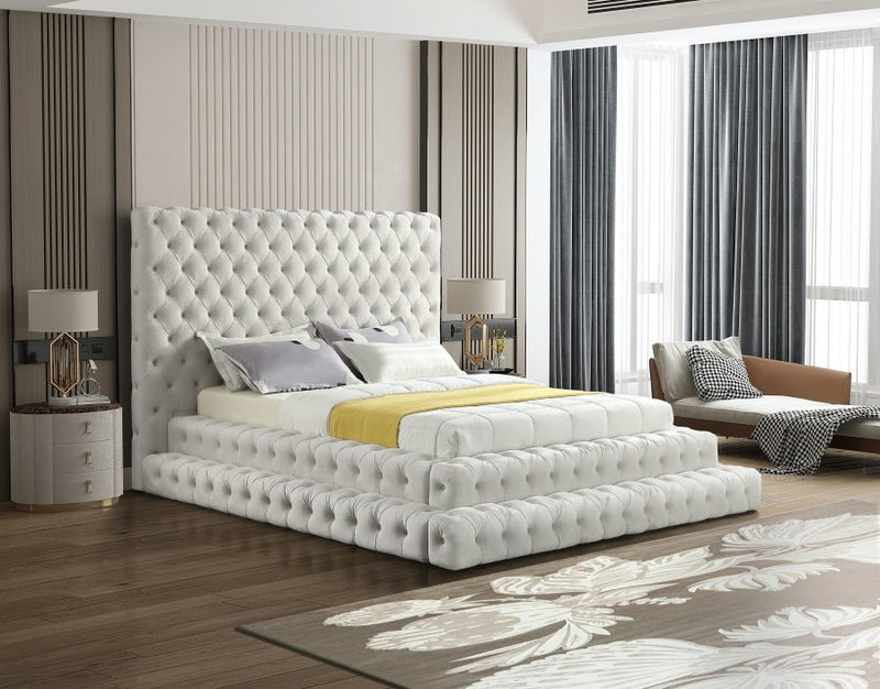 Revel Velvet Queen Bed (3 Boxes) Cream - Gate FurnitureQueen Bed