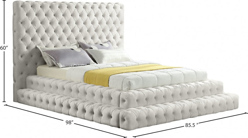 Revel Velvet Queen Bed (3 Boxes) Cream - Gate FurnitureQueen Bed