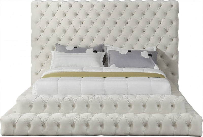 Revel Velvet Queen Bed (3 Boxes) Cream - Gate FurnitureQueen Bed