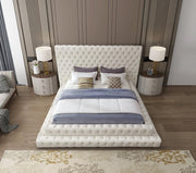 Revel Velvet Queen Bed (3 Boxes) Cream - Gate FurnitureQueen Bed