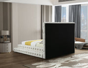 Revel Velvet Queen Bed (3 Boxes) Cream - Gate FurnitureQueen Bed