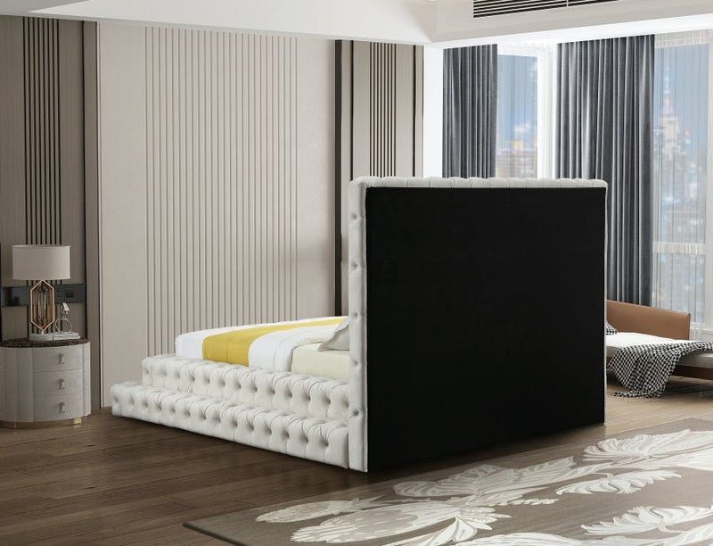 Revel Velvet Queen Bed (3 Boxes) Cream - Gate FurnitureQueen Bed