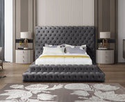 Revel Velvet Queen Bed (3 Boxes) Grey - Gate FurnitureQueen Bed