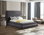 Revel Velvet Queen Bed (3 Boxes) Grey - Gate FurnitureQueen Bed