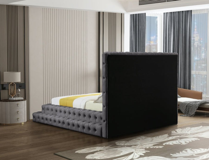 Revel Velvet Queen Bed (3 Boxes) Grey - Gate FurnitureQueen Bed