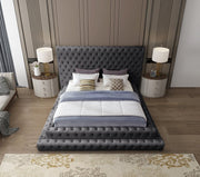Revel Velvet Queen Bed (3 Boxes) Grey - Gate FurnitureQueen Bed
