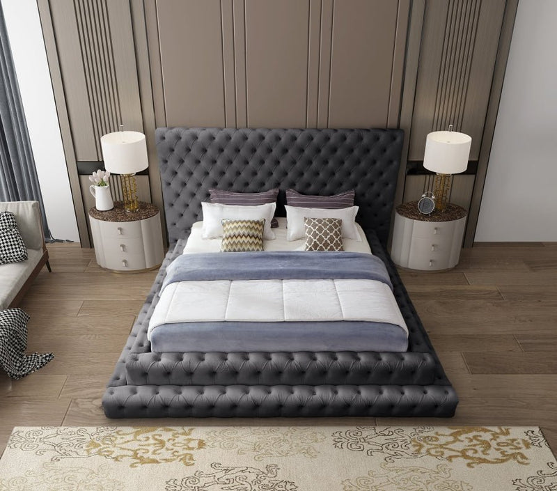 Revel Velvet Queen Bed (3 Boxes) Grey - Gate FurnitureQueen Bed