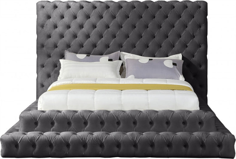 Revel Velvet Queen Bed (3 Boxes) Grey - Gate FurnitureQueen Bed
