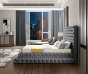 Revel Velvet Queen Bed (3 Boxes) Grey - Gate FurnitureQueen Bed