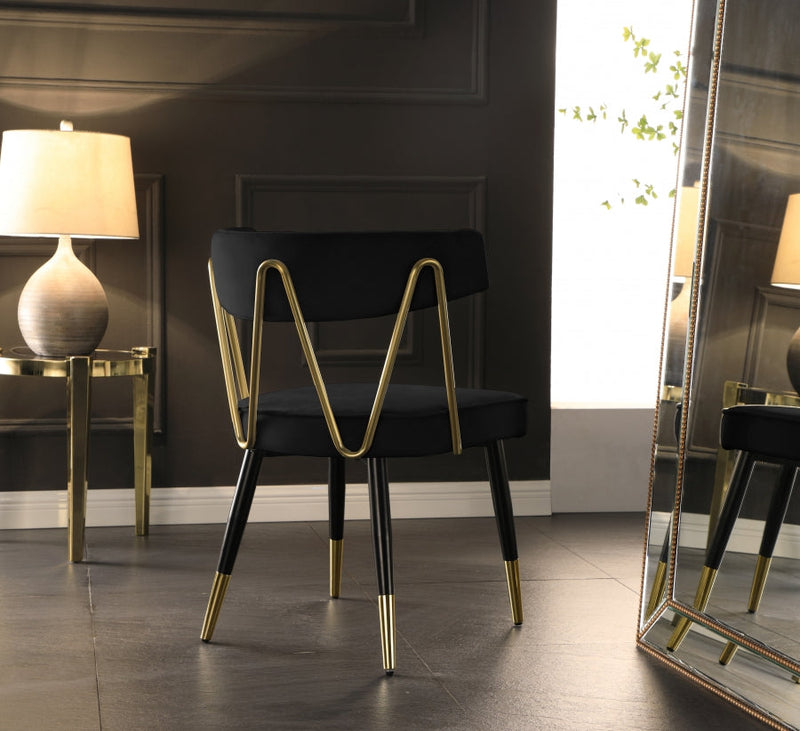 Rheingold Velvet Upholstered Dining Chair in Black, Set of 2 - 854Black-C