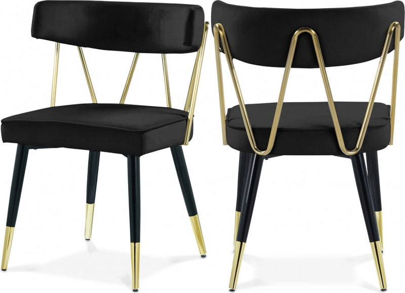 Rheingold Velvet Upholstered Dining Chair in Black, Set of 2 - 854Black-C