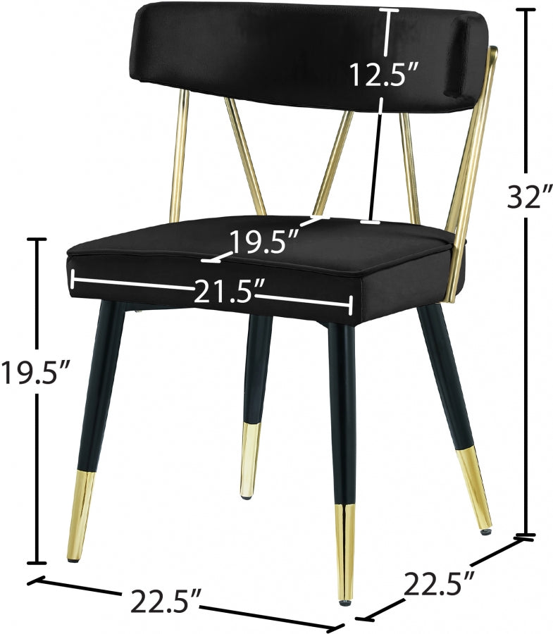 Rheingold Velvet Upholstered Dining Chair in Black, Set of 2 - 854Black-C