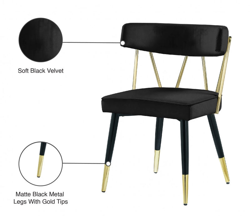 Rheingold Velvet Upholstered Dining Chair in Black, Set of 2 - 854Black-C