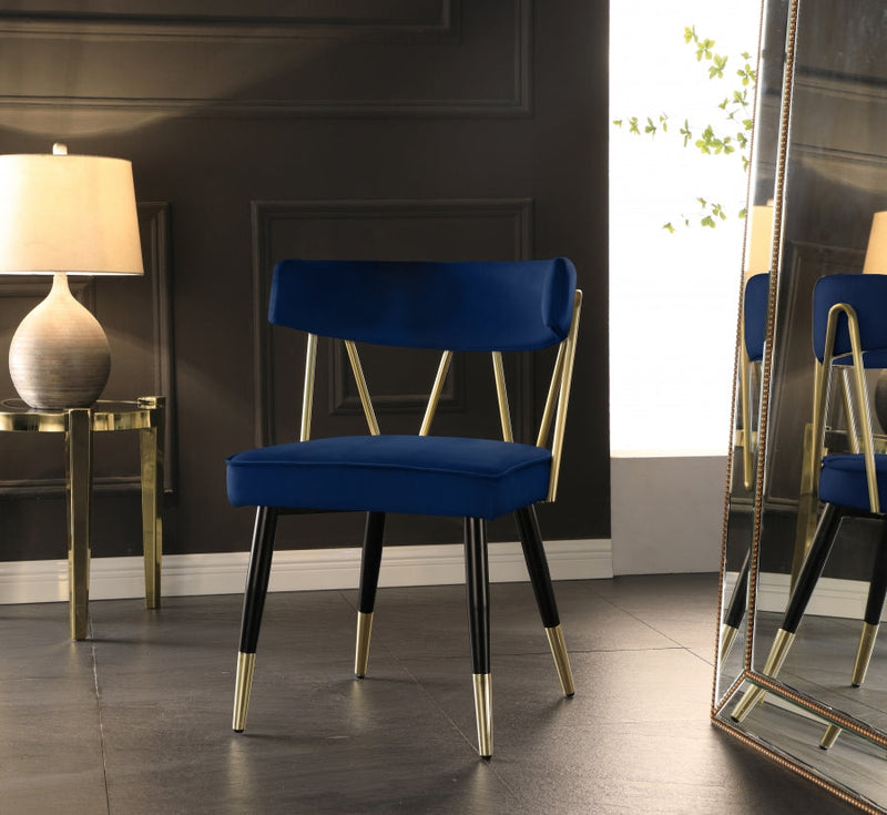 Rheingold Velvet Upholstered Dining Chair in Blue, Set of 2 - 854Navy-C