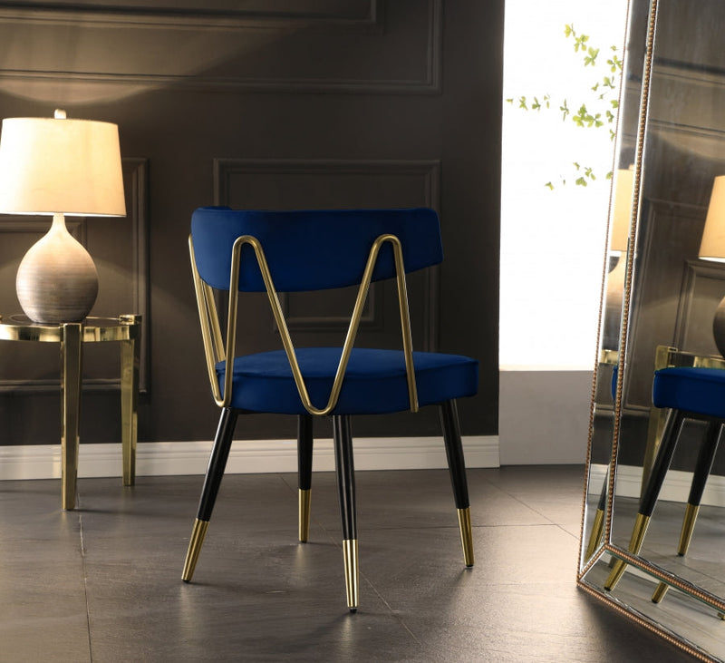 Rheingold Velvet Upholstered Dining Chair in Blue, Set of 2 - 854Navy-C