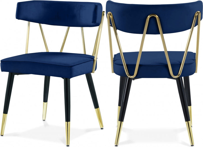Rheingold Velvet Upholstered Dining Chair in Blue, Set of 2 - 854Navy-C
