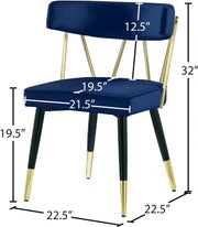 Rheingold Velvet Upholstered Dining Chair in Blue, Set of 2 - 854Navy-C