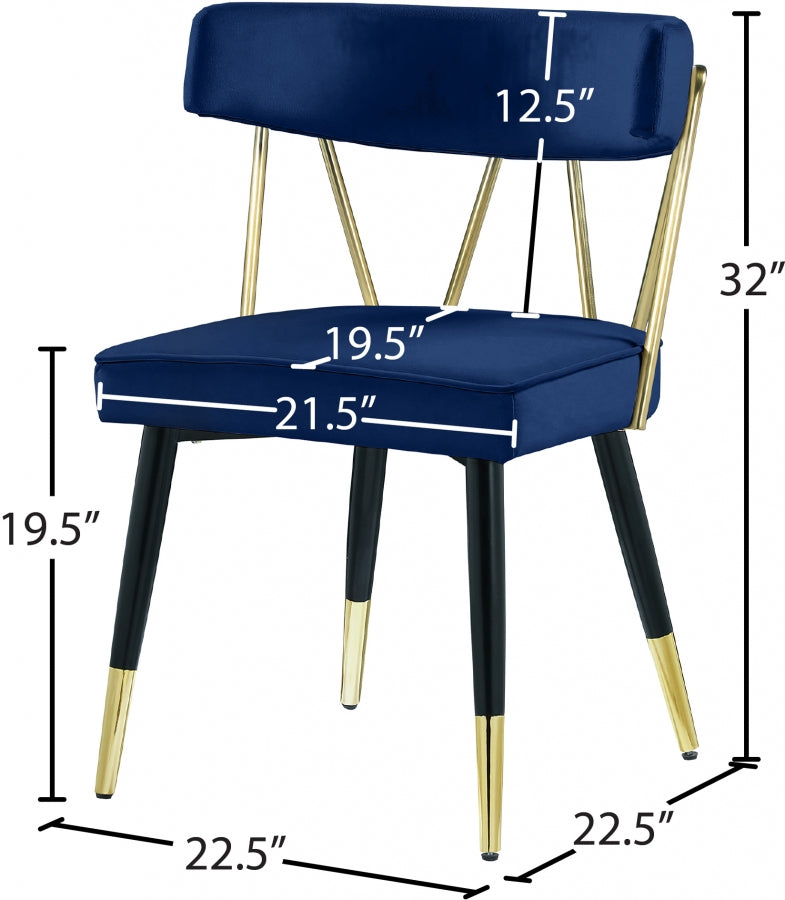 Rheingold Velvet Upholstered Dining Chair in Blue, Set of 2 - 854Navy-C