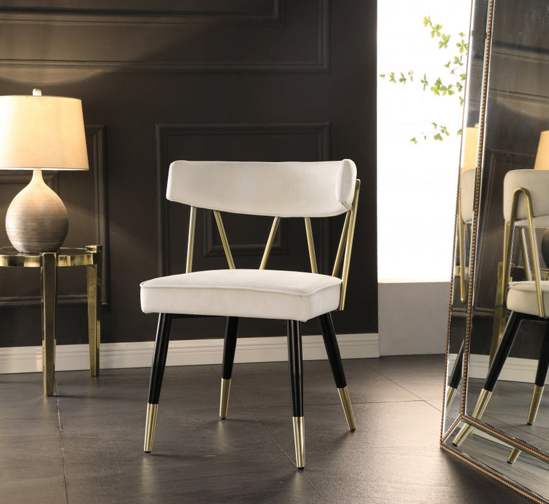 Rheingold Velvet Upholstered Dining Chair in Cream, Set of 2 - 854Cream-C